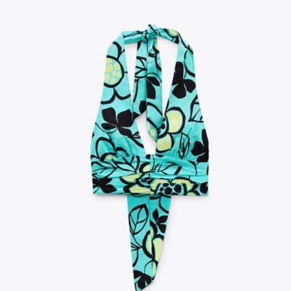 Zara Aqua and Black Crop Top Size M - Picture 7 of 12